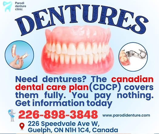 CDCP dentures in Guelph – complete and partial dentures covered by the Canadian Dental Care Plan at Parodi Denture, 226 Speedvale Ave W