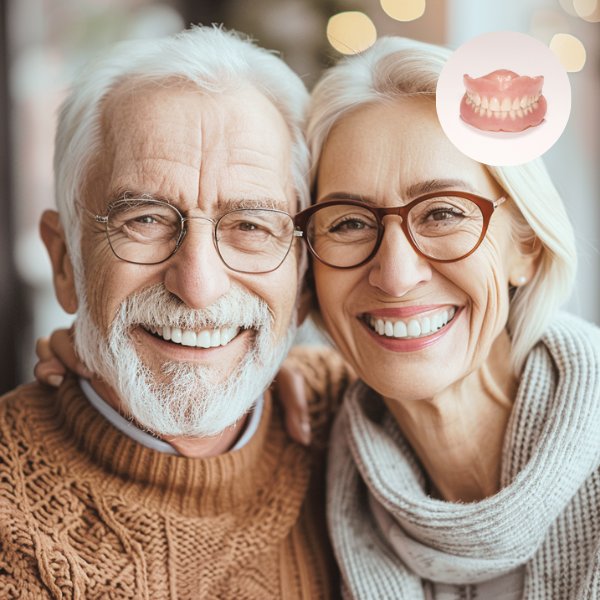 Complete and immediate dentures in Guelph – smiling senior couple with full dentures