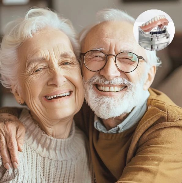 Implant-supported dentures in Guelph – smiling senior couple with an implant-retained denture